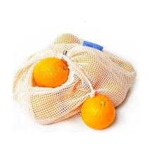 Eco organic cotton grocery mesh drawstring shopping bag for fruits and vegetables